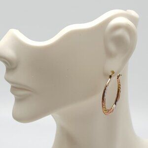 14K Gold-Bonded Sterling Silver Tri-Tone Twist Oval Hoop Earrings